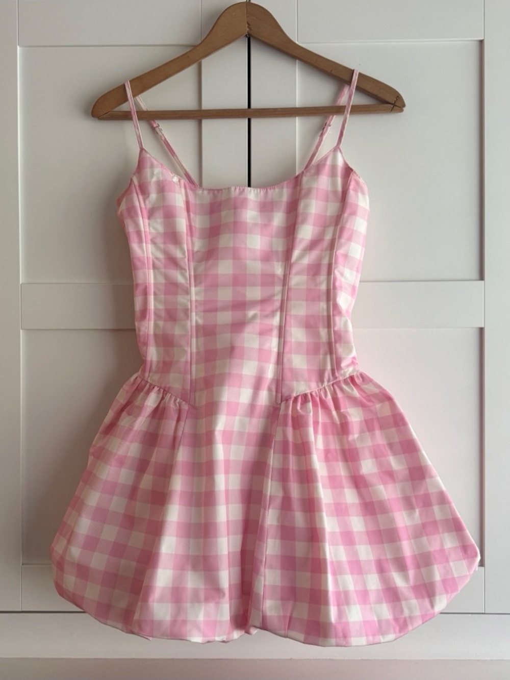 Dolls Kill Sugar Thrillz Pink Gingham Bubble Hem Corset Back Mini Dress